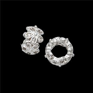 Copper Flower Beads Pave Zirconia Shiny Silver, approx 9mm [FD23906]