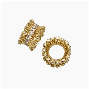 Copper Rondelle Beads Pave Zirconia Gold Plated, approx 9mm [FD23907]