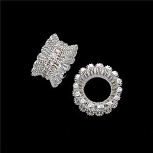 Copper Rondelle Beads Pave Zirconia Shiny Silver, approx 9mm [FD23908]