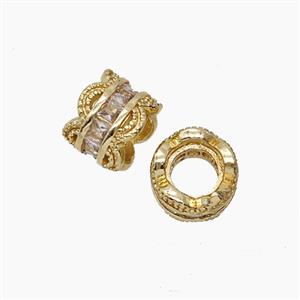 Copper Tube Beads Pave Zirconia Gold Plated, approx 8mm [FD23909]