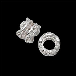 Copper Tube Beads Pave Zirconia Shiny Silver, approx 8mm [FD23910]