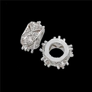 Copper Rondelle Beads Pave Zirconia Shiny Silver, approx 10mm [FD23916]