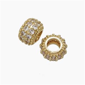 Copper Rondelle Beads Pave Zirconia Gold Plated, approx 11mm [FD23917]