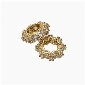 Copper Circle Beads Pave Zirconia Gold Plated, approx 12mm [FD23921]