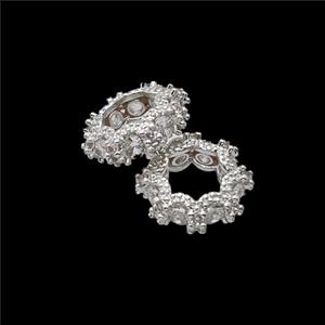 Copper Circle Beads Pave Zirconia Shiny Silver, approx 12mm [FD23922]