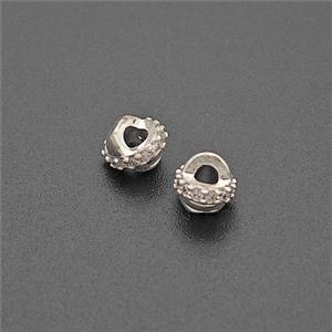 Copper Circle Beads Pave Zirconia Shiny Silver, approx 6-7mm [FD23924]