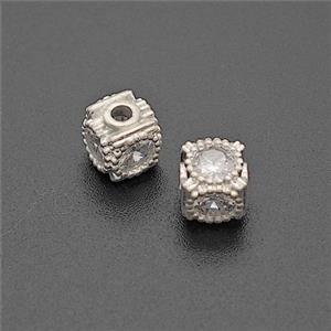 Copper Cube Beads Pave Zirconia Shiny Silver, approx 6mm [FD23925]