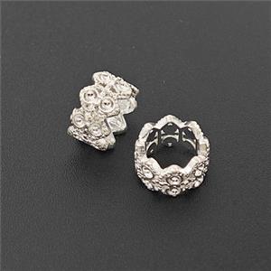 Copper Tube Beads Pave Zirconia Large Hole Shiny Silver, approx 8mm [FD23928]