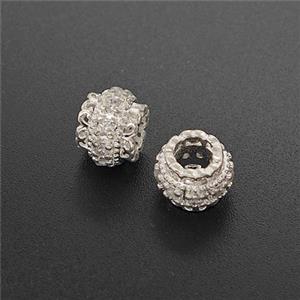 Copper Tube Beads Pave Zirconia Large Hole Shiny Silver, approx 8mm [FD23929]