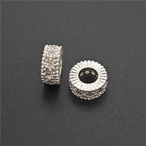 Copper Heishi Beads Pave Zirconia Large Hole Shiny Silver, approx 8mm [FD23930]