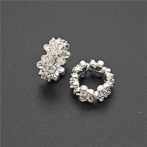 Copper Flower Beads Pave Zirconia Large Hole Shiny Silver, approx 10mm [FD23932]