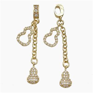 Copper Gourd Pendant Pave Zirconia Gold Plated, approx 6-10mm, 8-12mm, 45mm length [FD23935]