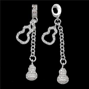 Copper Gourd Pendant Pave Zirconia Shiny Silver, approx 6-10mm, 8-12mm, 45mm length [FD23936]