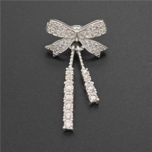 Copper Bowknot Pendant Pave Zirconia Shiny Silver, approx 16-30mm [FD23937]