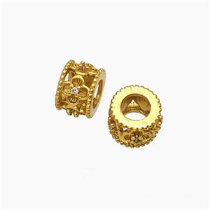 Copper Clover Tube Beads Pave Zirconia Large Hole Gold Plated, approx 8mm [FD23939]