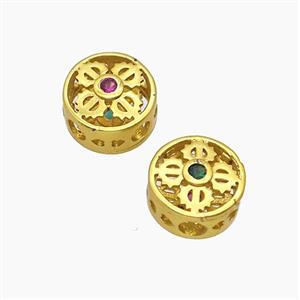 Copper Button Beads Pave Zirconia Gold Plated, approx 9.5mm [FD23943]