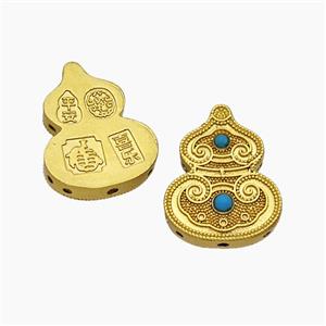 Copper Gourd Beads Pave Blue Resin Gold Plated, approx 15-19mm [FD23951]