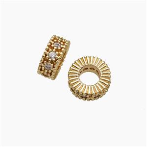 Copper Heishi Beads Pave Zirconia Large Hole Gold Plated, approx 8mm, 4mm hole [FD23965]