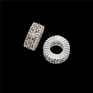 Copper Heishi Beads Pave Zirconia Large Hole Shiny Silver, approx 8mm, 4mm hole [FD23966]