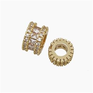 Copper Tube Beads Pave Zirconia Large Hole Gold Plated, approx 10mm, 5mm hole [FD23967-10MM]