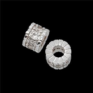Copper Tube Beads Pave Zirconia Large Hole Shiny Silver, approx 8mm, 3mm hole [FD23970]