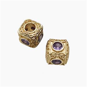 Copper Cube Beads Pave Zirconia Large Hole Gold Plated, approx 10mm, 4mm hole [FD23973]