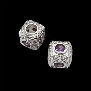 Copper Cube Beads Pave Zirconia Large Hole Shiny Silver, approx 10mm, 4mm hole [FD23974]