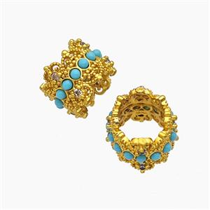 Copper Tube Beads Pave Resin Large Hole Gold Plated, approx 12mm [FD23982]