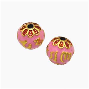 Copper Lotus Beads Pink Enamel Round Gold Plated, approx 10mm dia [FD23990]