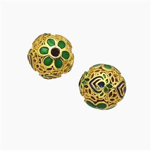 Copper Lotus Beads Enamel Round Gold Plated, approx 10mm dia [FD23992]