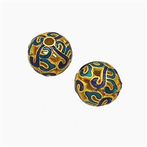 Copper Round Beads Enamel Hollow Gold Plated, approx 10mm dia [FD23994]