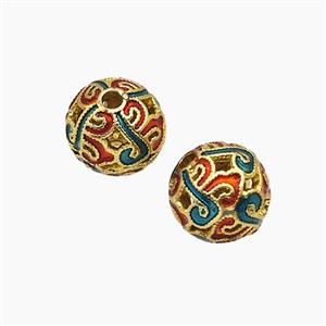 Copper Round Beads Enamel Hollow Gold Plated, approx 10mm dia [FD23995]