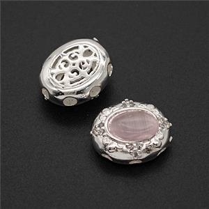 Copper Oval Beads Pave Catseye Shiny Silver, approx 10-12mm [FD23999]
