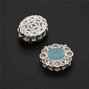 Copper Oval Beads Pave Catseye Shiny Silver, approx 10-12.5mm [FD24001]