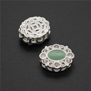 Copper Oval Beads Pave Catseye Shiny Silver, approx 10-12.5mm [FD24002]