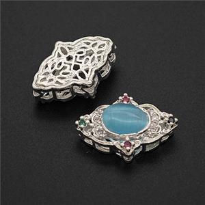 Copper Oval Beads Pave Catseye Shiny Silver, approx 11-16.5mm [FD24005]