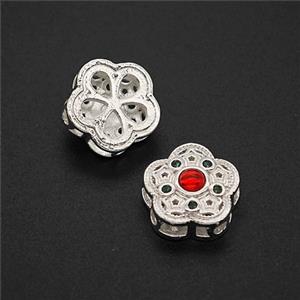 Copper Flower Beads Pave Resin Shiny Silver, approx 11mm [FD24007]