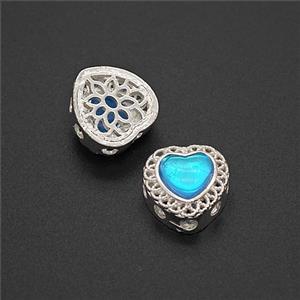 Copper Heart Beads Pave Resin Shiny Silver, approx 10mm [FD24008]