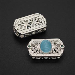 Copper Rectangle Beads Pave Catseye Shiny Silver, approx 10-18mm [FD24012]