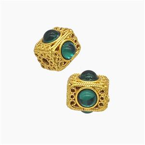 Copper Cube Beads Pave Resin Gold Plated, approx 9-10mm [FD24017]