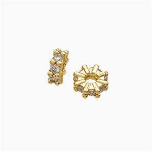Copper Heishi Beads Pave Zirconia Gold Plated, approx 6.5mm [FD24018]