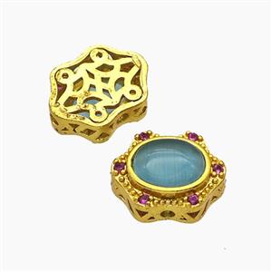 Copper Oval Beads Pave Catseye Gold Plated, approx 10-13mm [FD24034]