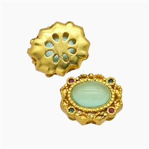 Copper Oval Beads Pave Catseye Gold Plated, approx 11-13mm [FD24035]