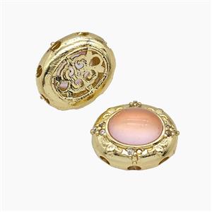 Copper Oval Beads Pave Catseye Gold Plated, approx 11-13.5mm [FD24036]
