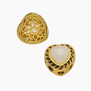 Copper Heart Beads Pave Catseye Gold Plated, approx 10mm [FD24037]