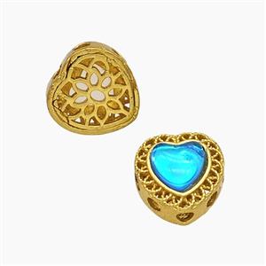 Copper Heart Beads Pave Resin Gold Plated, approx 10mm [FD24039]