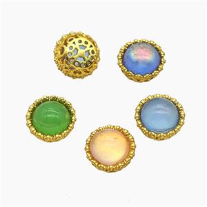 Copper Button Beads Pave Catseye Gold Plated Mixed, approx 10mm [FD24051]