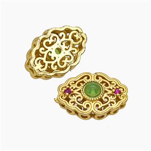 Copper Oval Beads Pave Catseye Gold Plated, approx 10.5-16mm [FD24057]