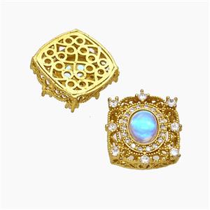 Copper Square Beads Pave Catseye Gold Plated, approx 16-18mm [FD24060]