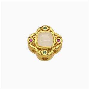 Copper Clover Beads Pave Catseye Gold Plated, approx 11mm [FD24065]